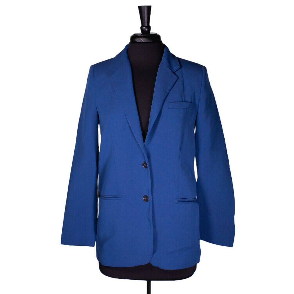 Zara Women's Blazer Blue Two Button Stretch Lined Career Work Suit Jacket XS